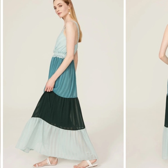 Slate & Willow Blue Tiered Swiss Dot Braided Tank V Neck Maxi Dress Size Medium - Picture 2 of 9